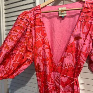 Farm Rio Jungle Scarf Wrap Midi Dress in Pink, Large